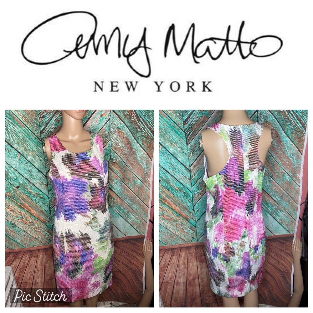 Amy Matto Watercolor Print Sewn Racer Back Midi Dress